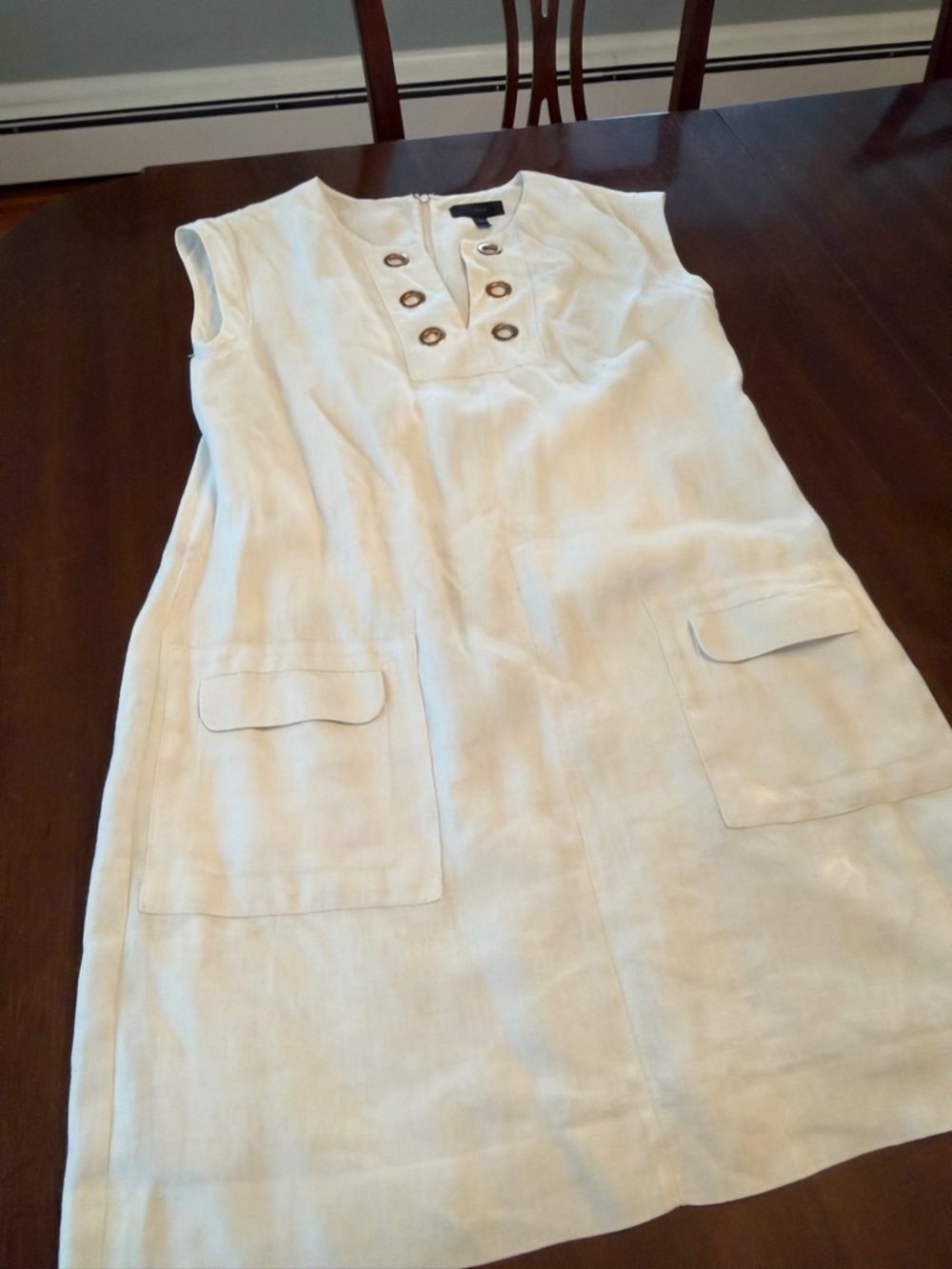 JCrew Sleeveless Ivory Linen Shift Dress with Grommet Detail